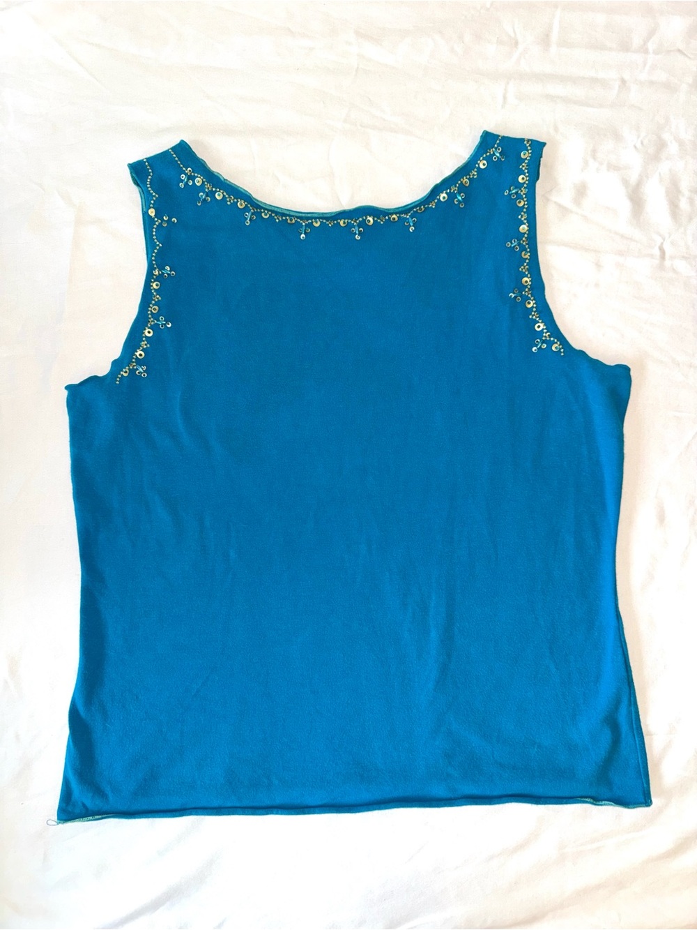 Vintage 90s Liz Claiborne Turquoise Blue Embellished Tank Top - XL